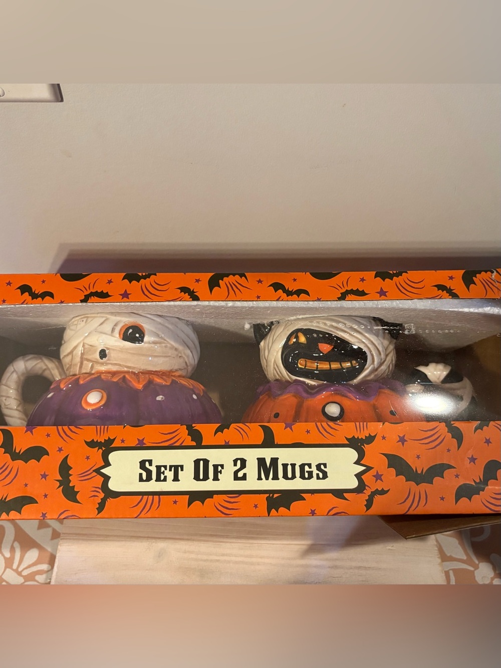 Johanna Parker Halloween Mummy Pumpkin Mug Set - Orange, Purple, White, Black